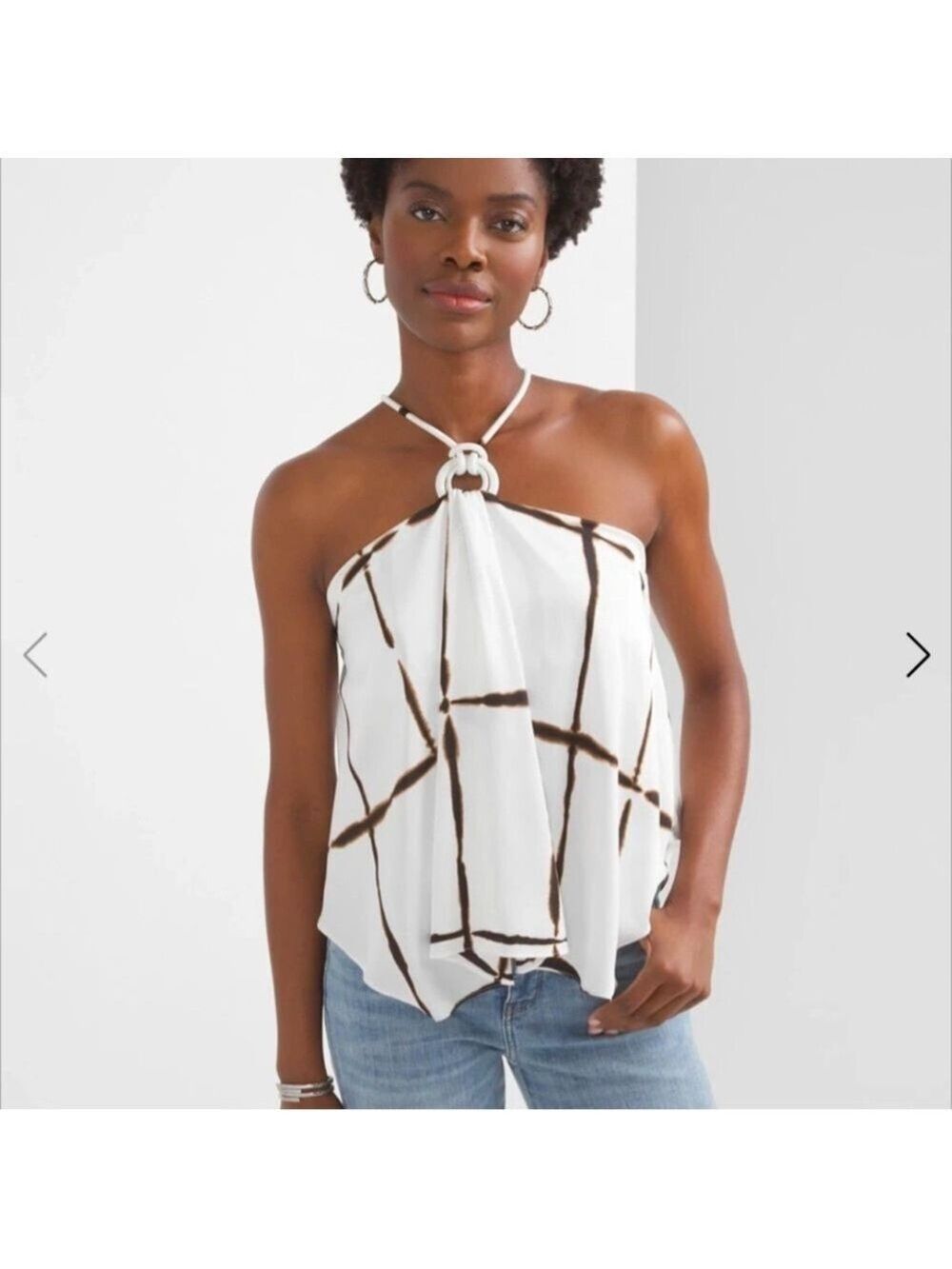 White House Black Market Geometric Halter Top Large White Brown